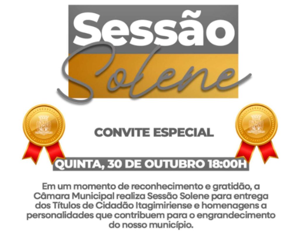 Câmara Municipal de Itagimirim realiza Sessão Solene nesta quinta-feira, 30 de Outubro.