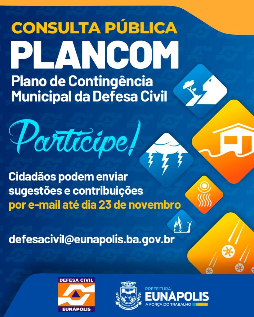 Prefeitura de Eunápolis abre participação popular na construção do novo Plano de Contingência Municipal